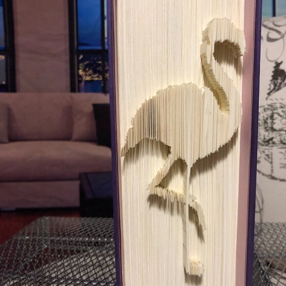 Unique Handcrafted Folded/Cut Book Art - A True Conversation Piece! Flamingo Bay - Picture 4 of 7